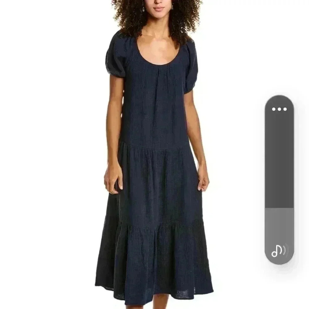 Socialite women's puff sleve Tie black midi dress nwot.